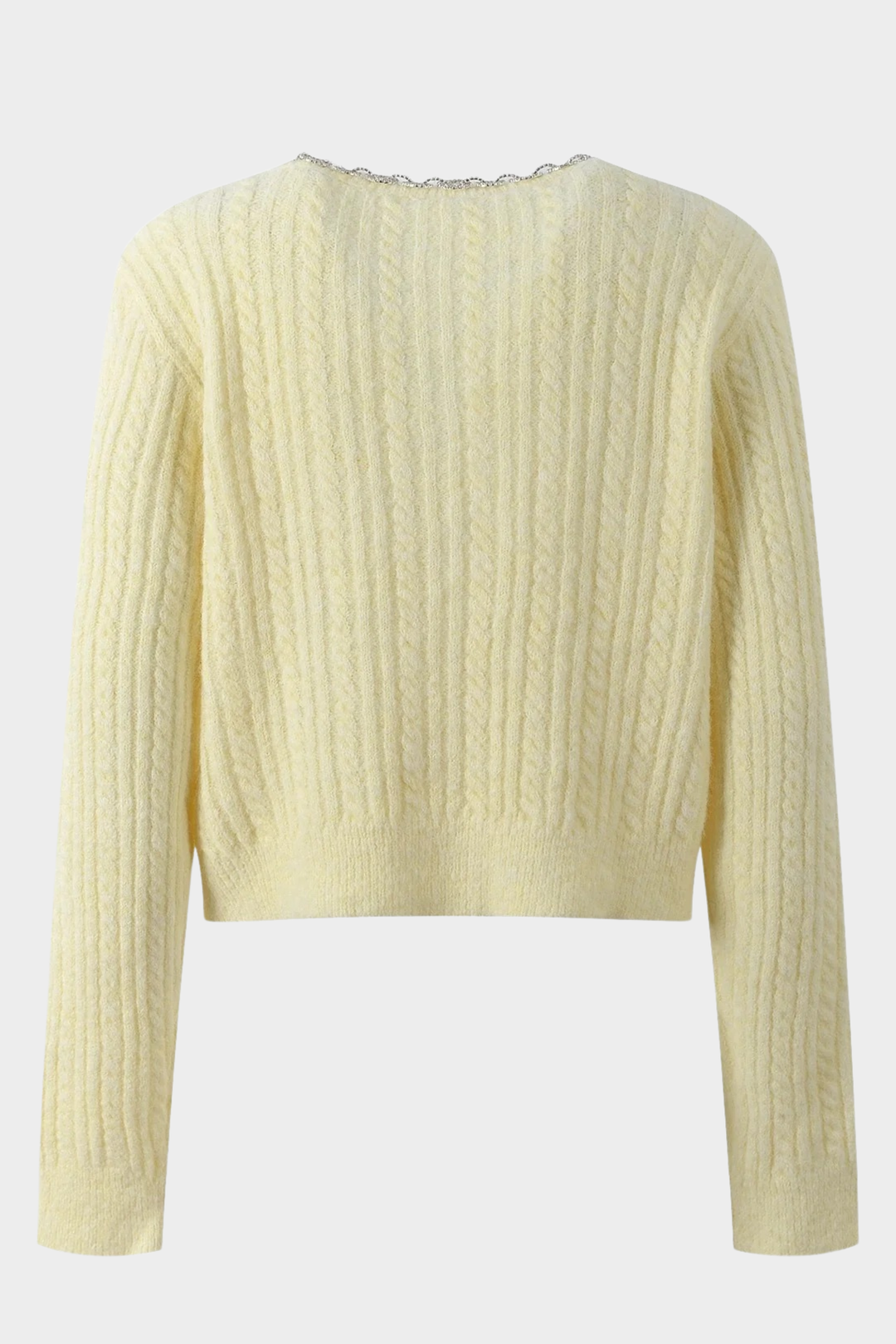 Wool Diamond Embellished Round Neck Short Cardigan