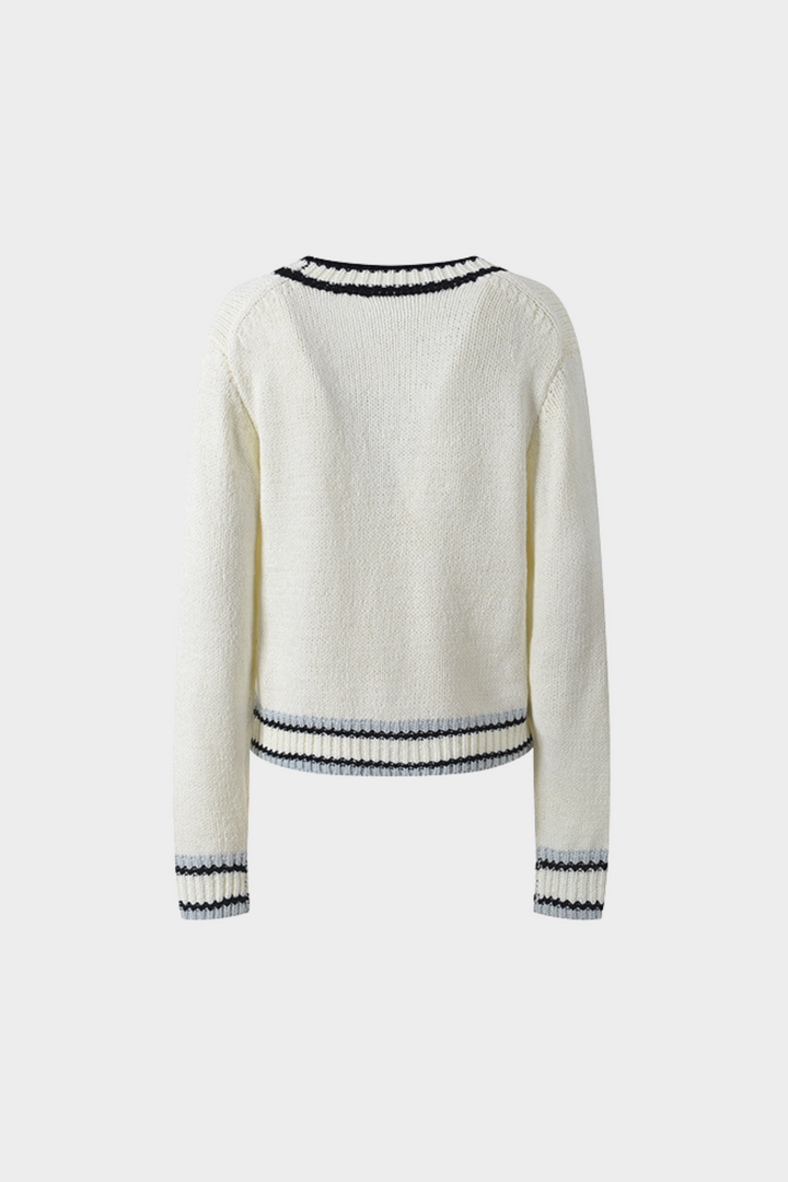 Soft Wool V Neck Contrast Buttoned Cardigan Top