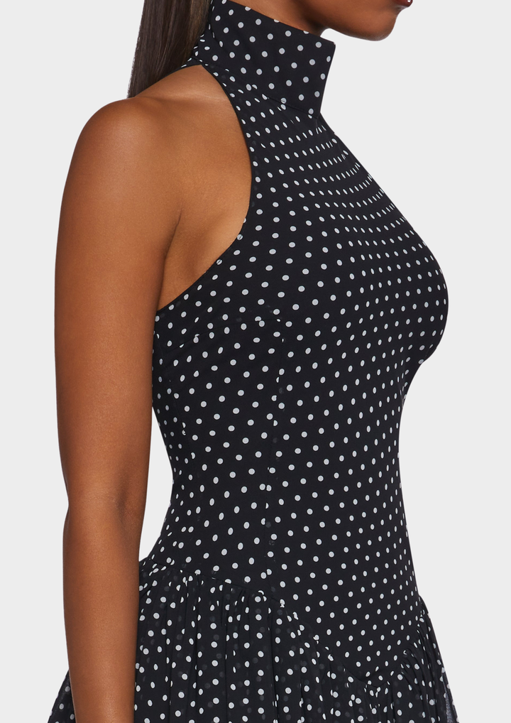 High Neck Polka Halter Flare Mini Dress