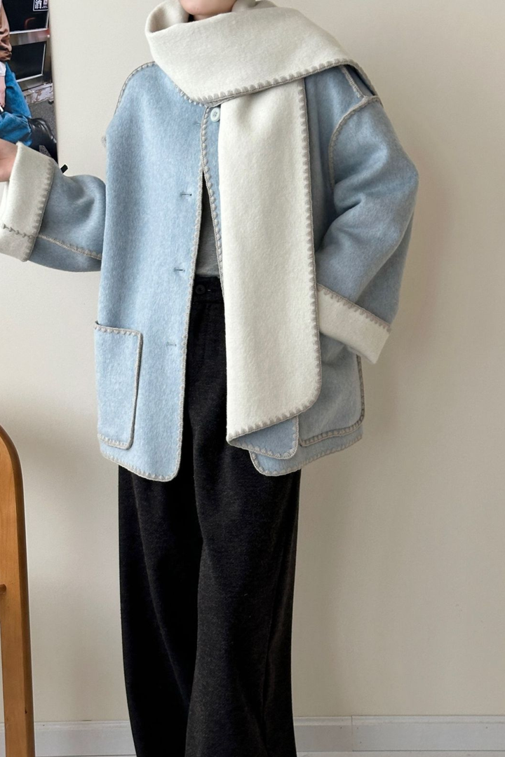 Angelic Soft Stitch Coat Scarf Cardigan - Dessert Grey