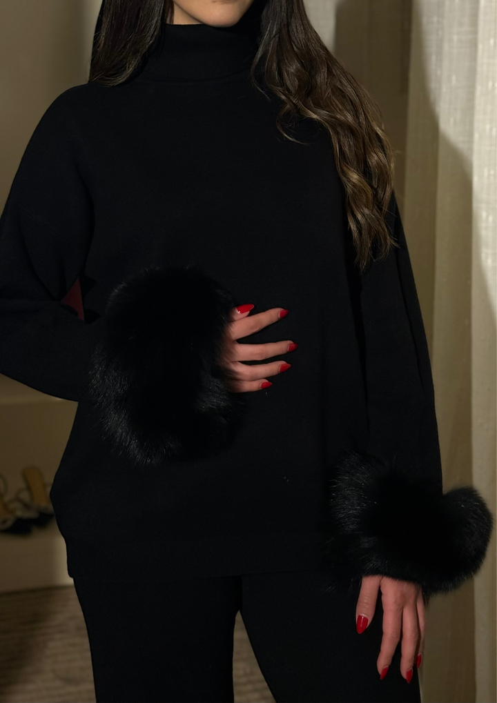 Ivy Real Fox Fur Turtleneck Knit Lounge Set