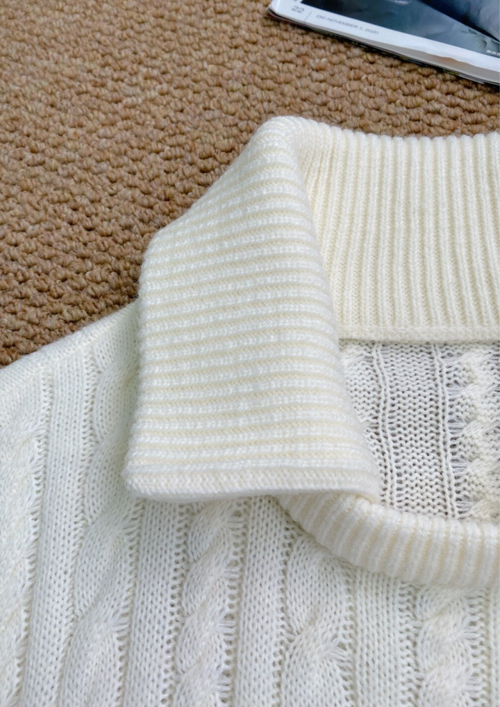 Wool Knit Collared Sweater Top