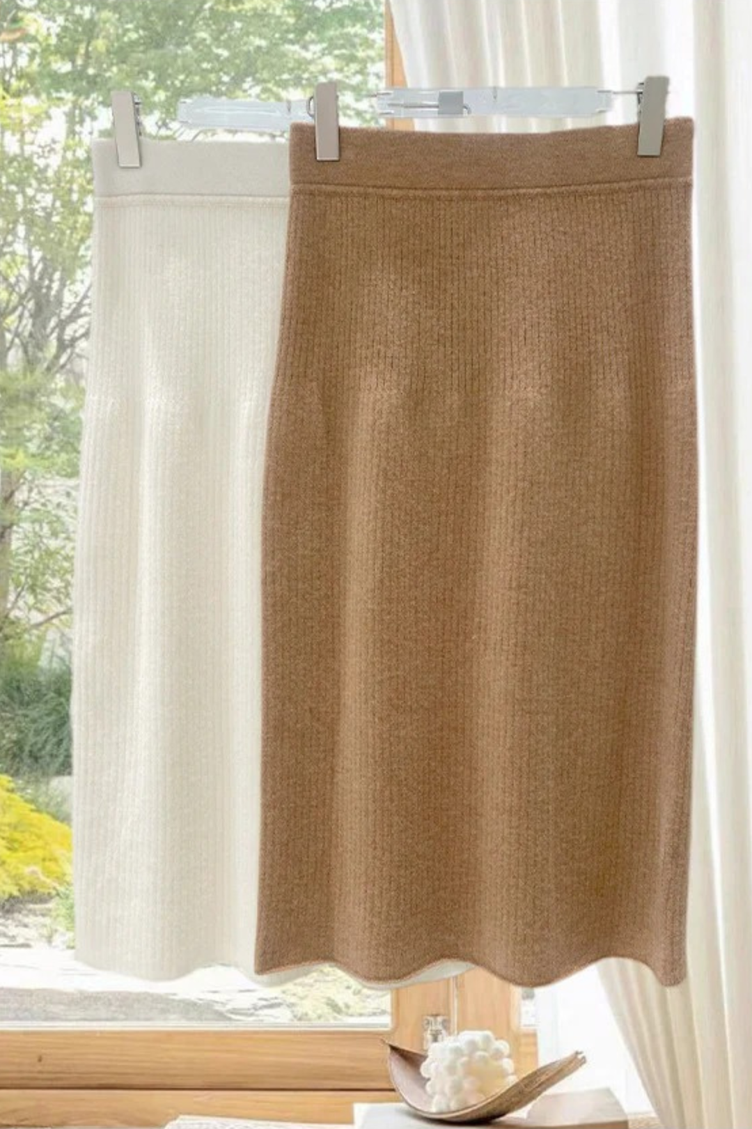 Cashmere Blend V Neck Knit  Midi Skirt Set