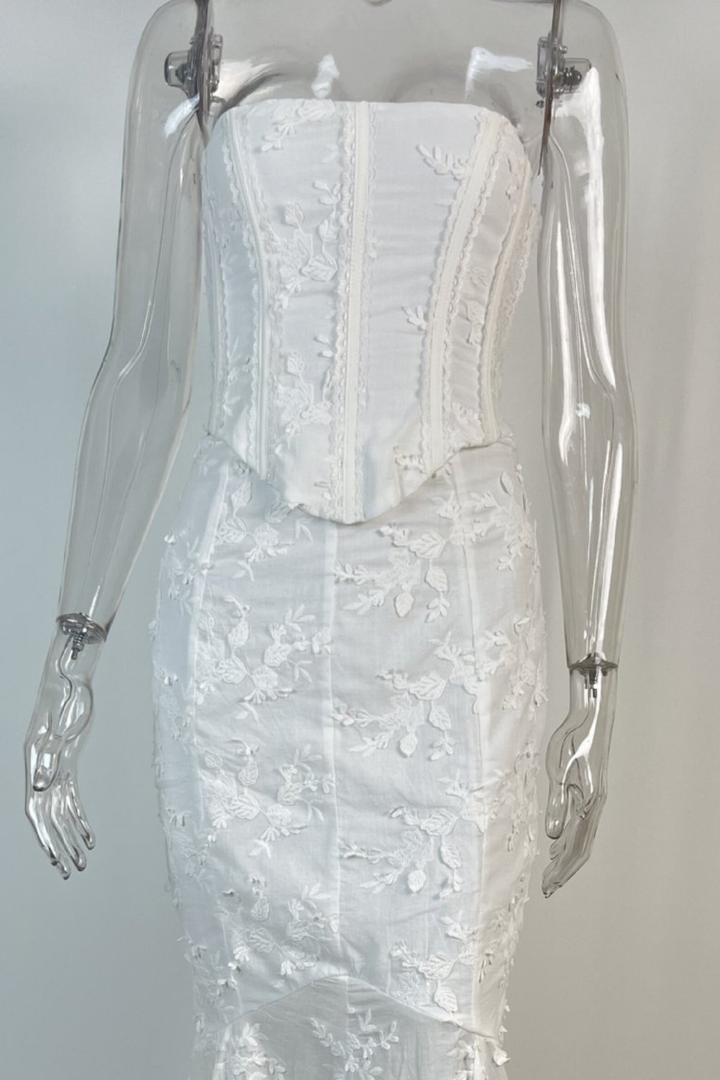 Lace Corset Embroidered  Backless Maxi Set