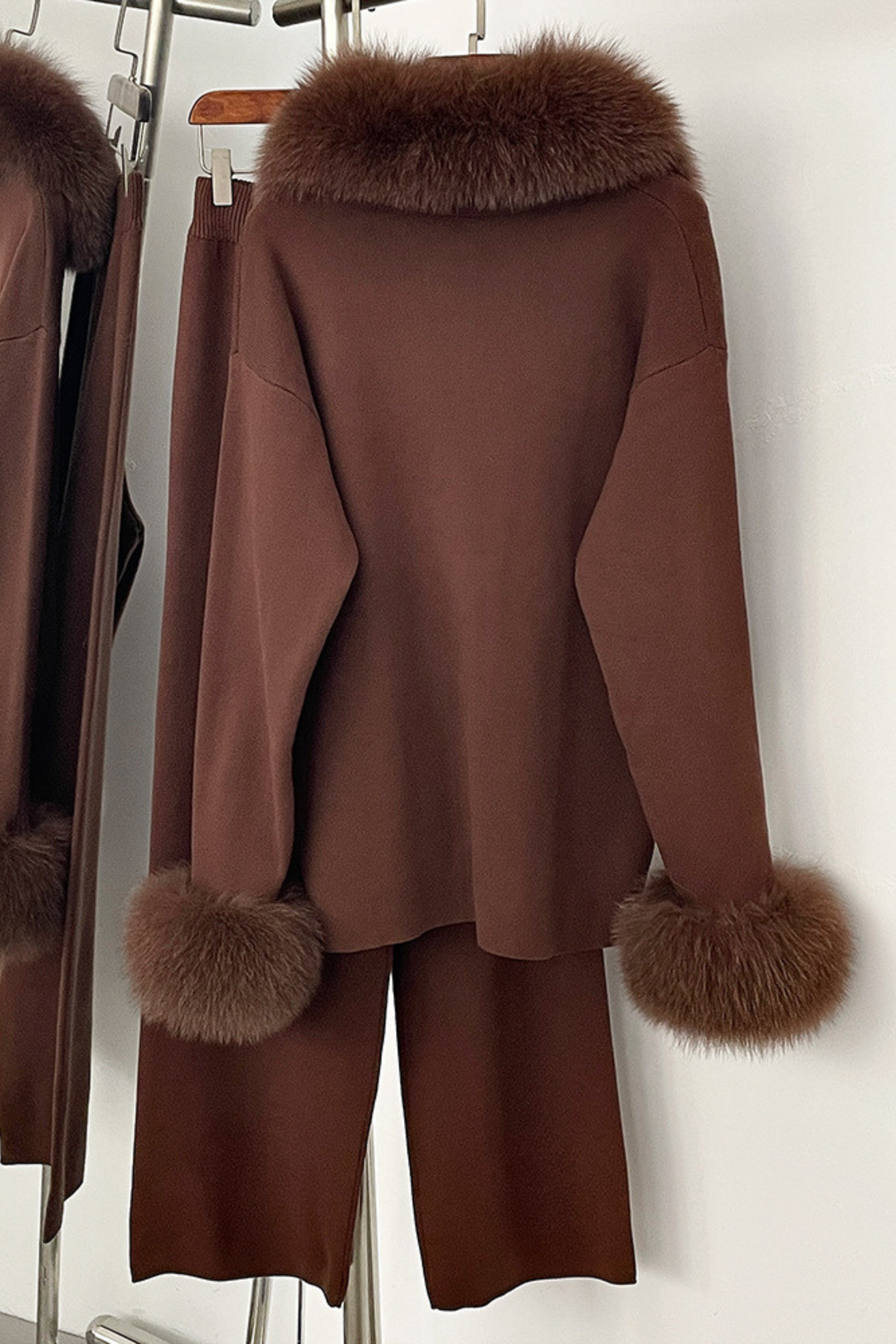 Velora Real Fox Fur Knit Lounge Set - Fur Cuff Edition