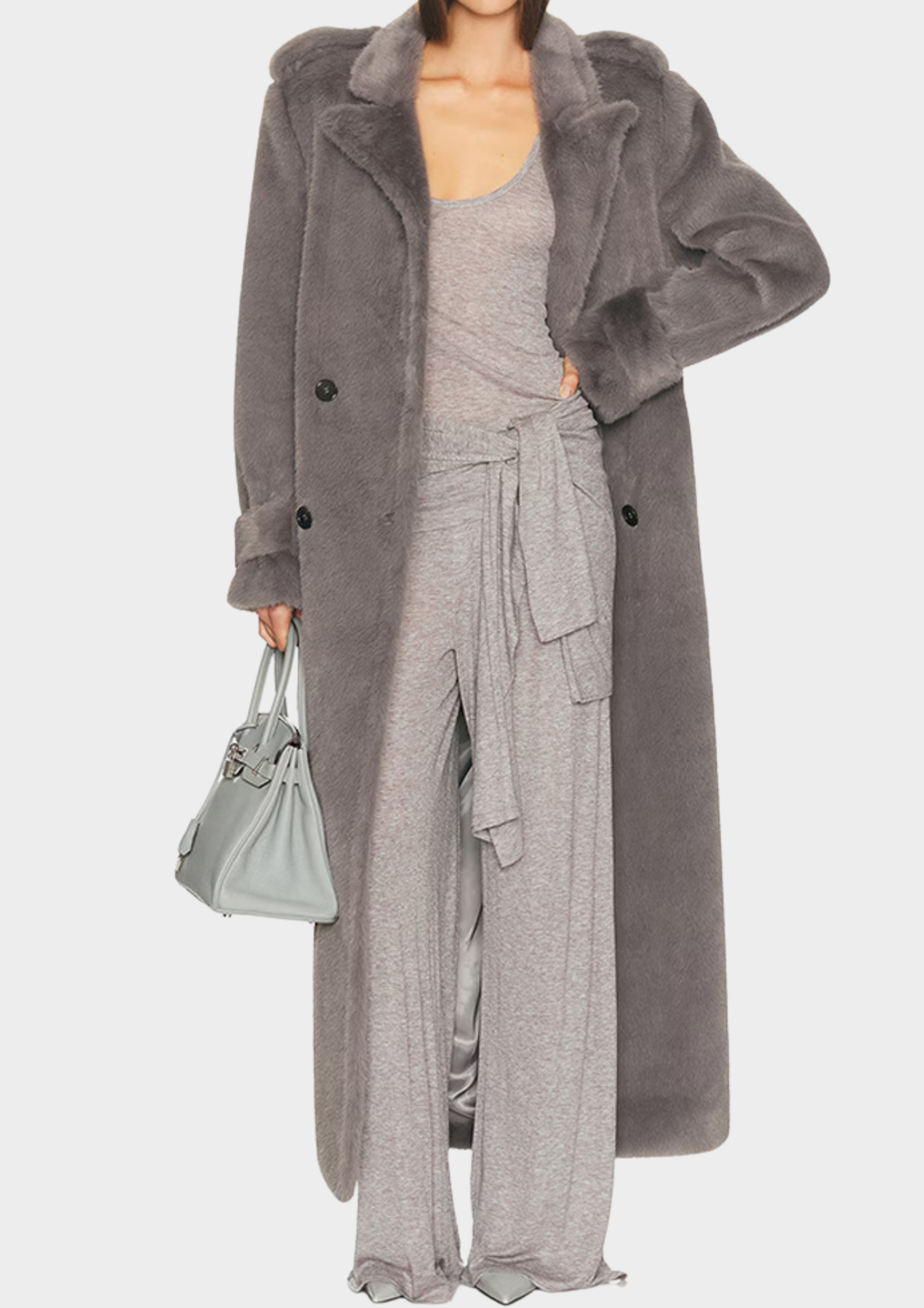 Faux Fur Belted Long Coat