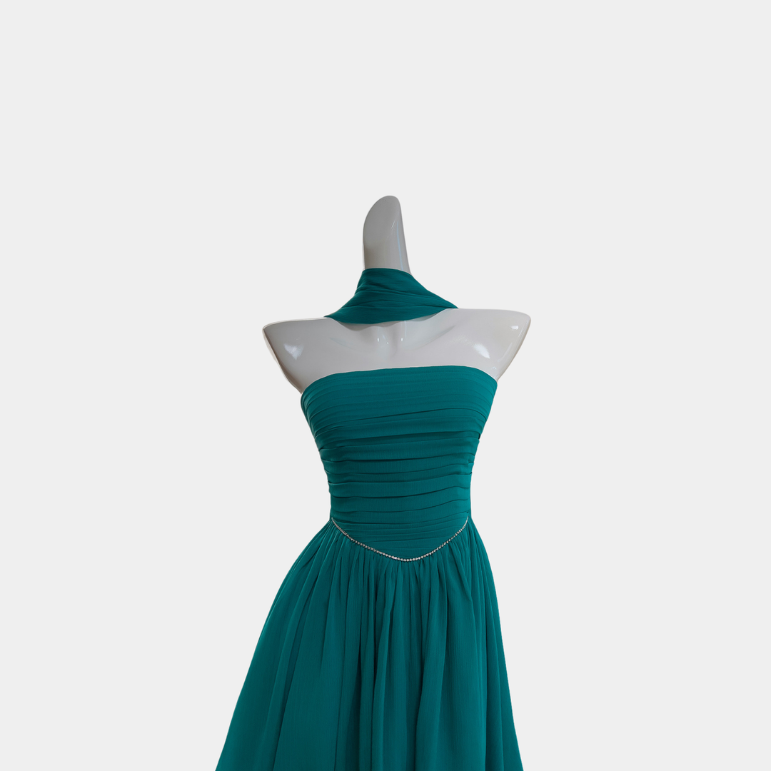Deep Lagoon Chiffon Mini Dress