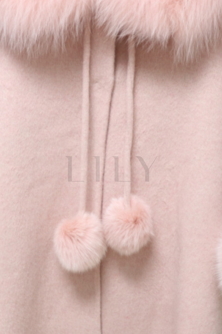 Fox Fur Trim Double Faced Wool Swing Coat