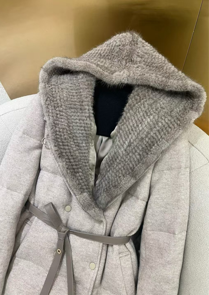 Bianca Mink Braided Hood Goose Down Coat
