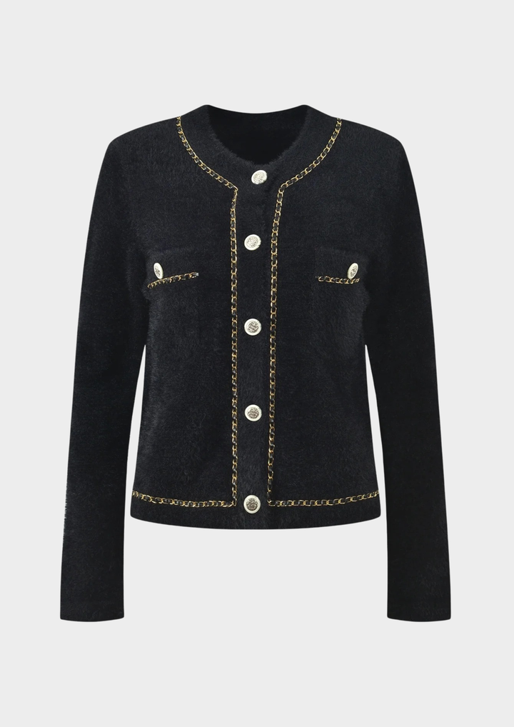 Chain Trim Soft Knit Cardigan Top