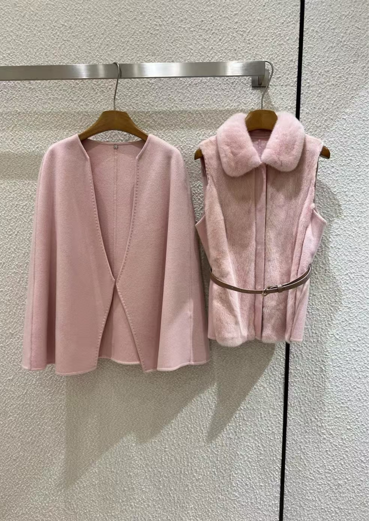 Georgina Cashmere Mink Cape & Vest Set
