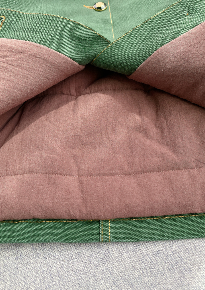 Leather Collar Casual Denim Green  Jacket