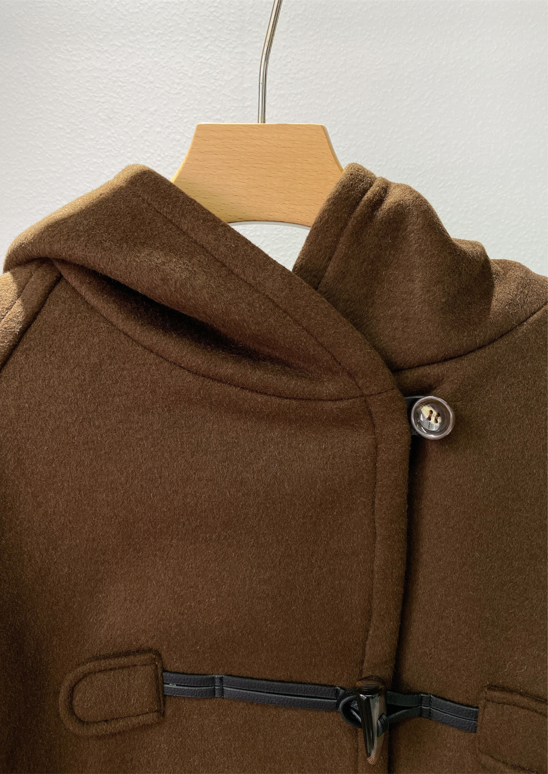 Hooded Toggle  Dark Brown Wool Coat Jacket