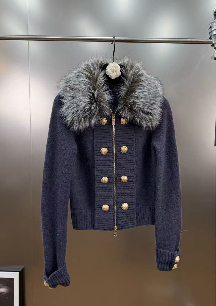 Luxe Fur Collar Knit Jacket