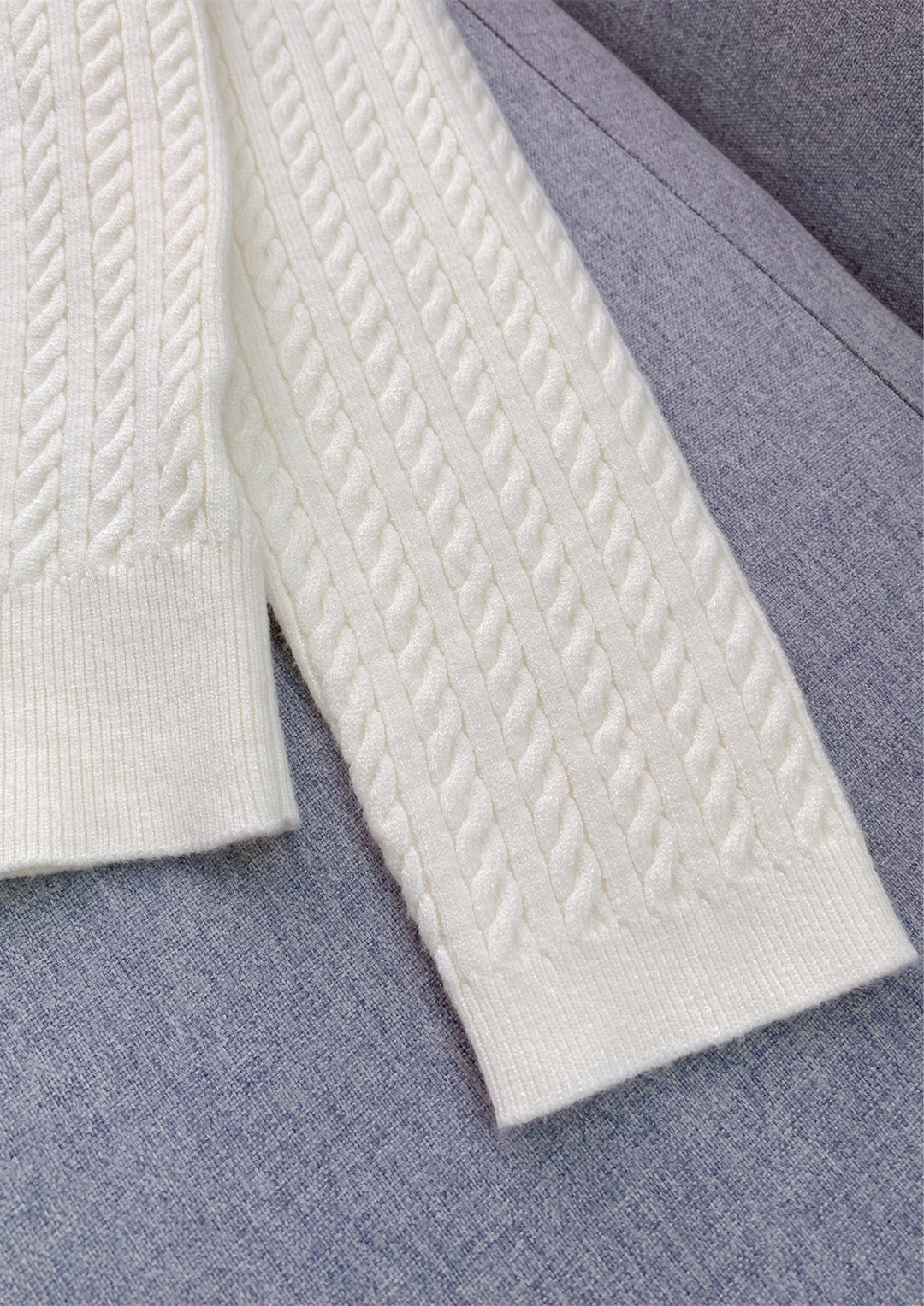 Ivory Wool Crystal Neck Knit Top