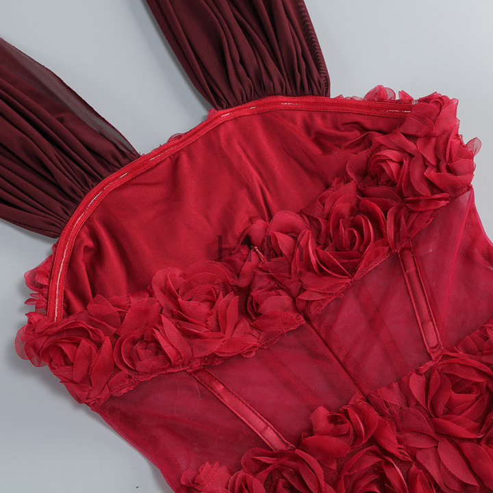 Velvet Rose Corset Tail FLoral Mini Dress