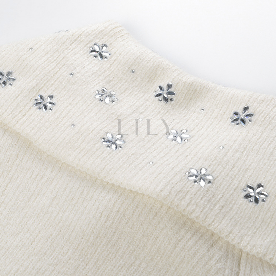 Crystal Bloom Collar Wool Cardigan Jacket Top