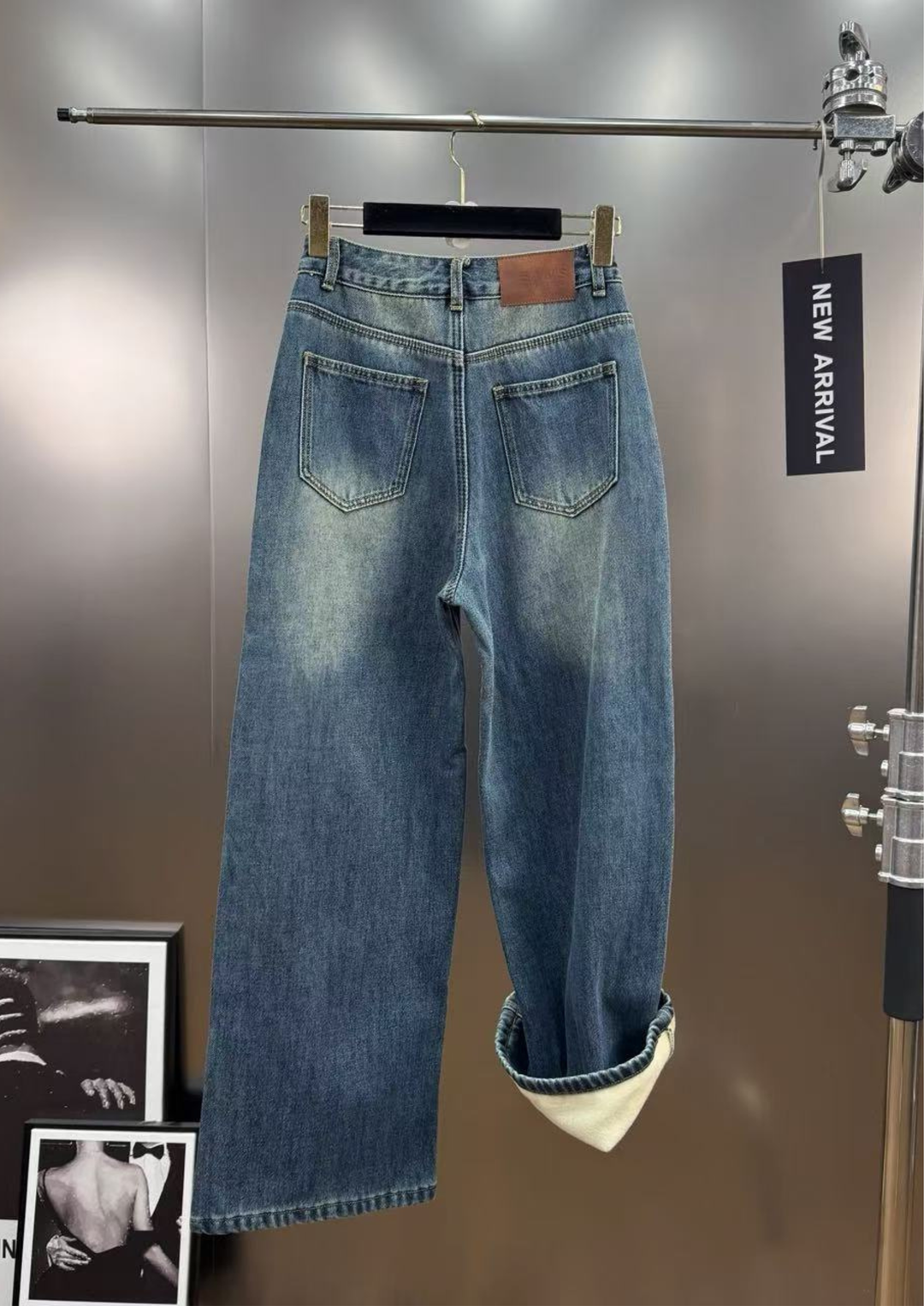 Jolie Denim Fur Collar Jacket  Fleece Lined Straight Jeans Set