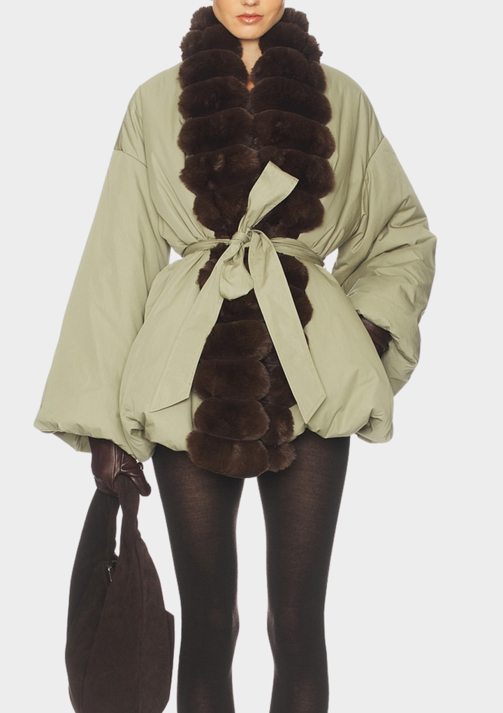 Fur Trim Belted Puffer Jacket