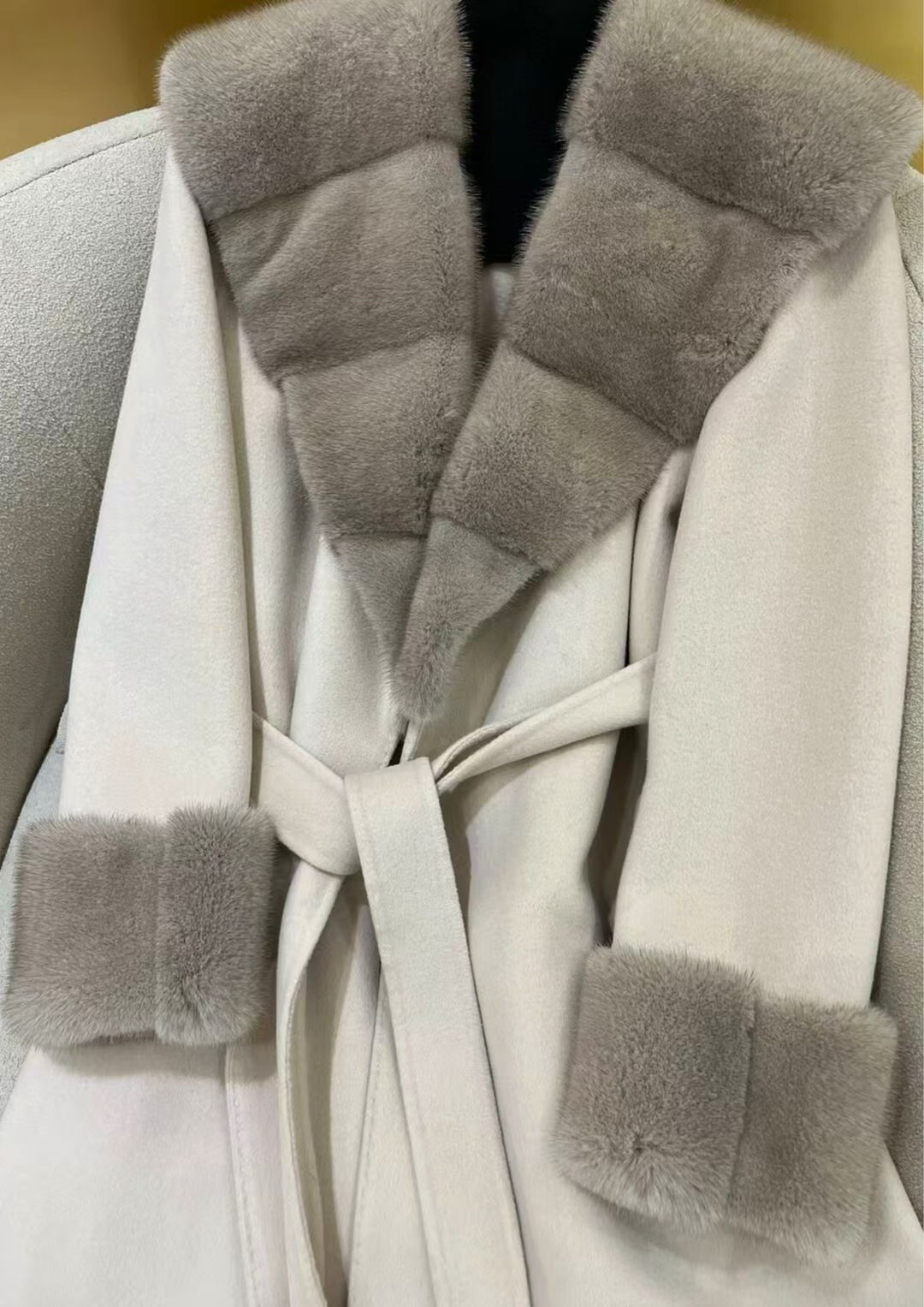 Cashmere Deep V Mink Shawl Collar Coat