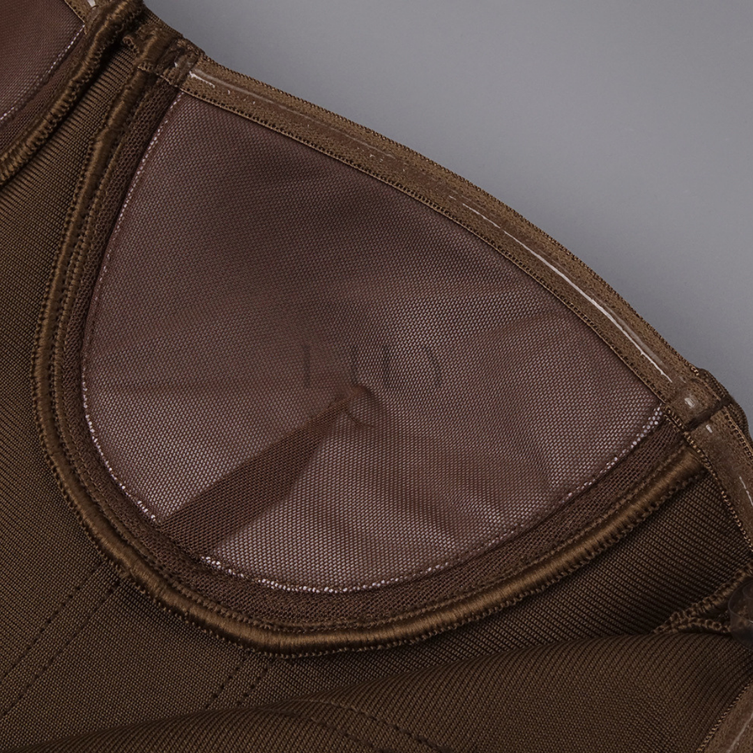 Brown Strapless Back Slit Backless Maxi Dress