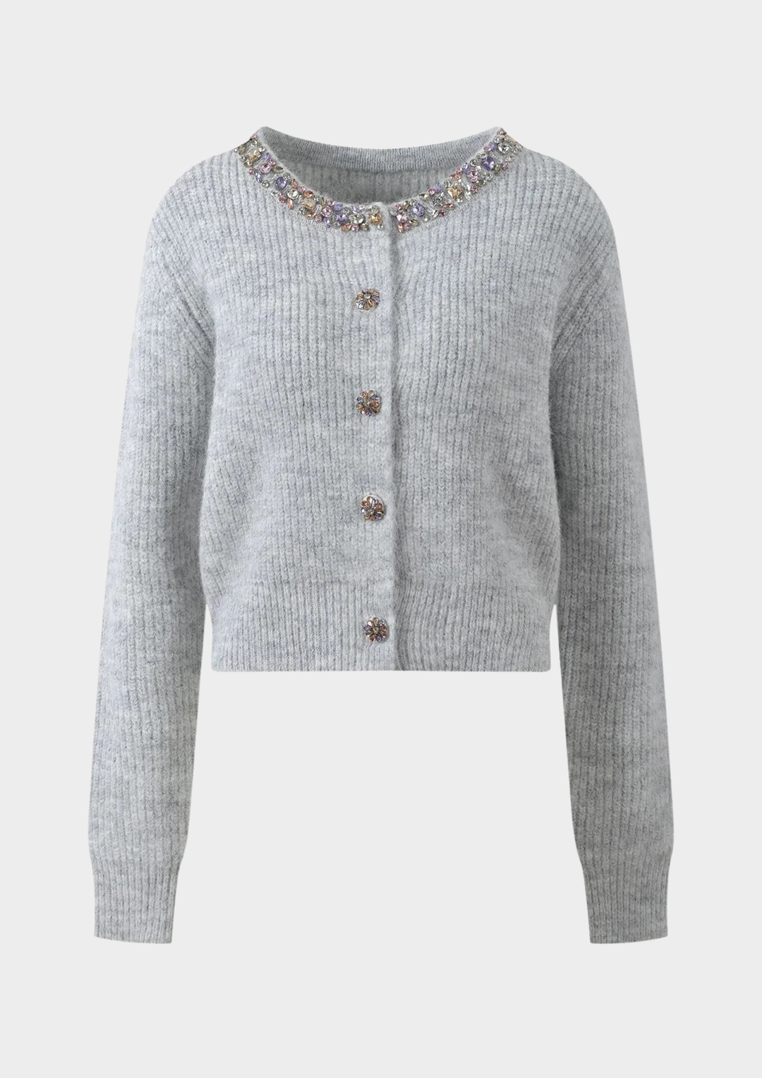 Embellished Round-Neck Wool Knit Cardigan