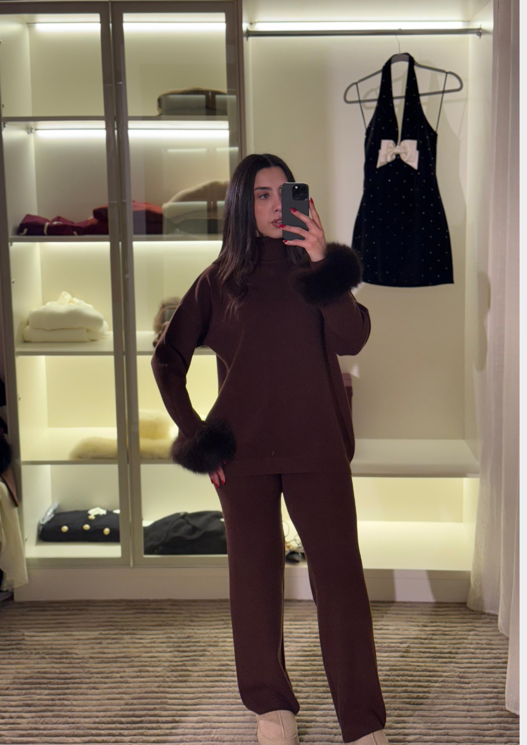 Ivy Real Fox Fur Turtleneck Knit Lounge Set