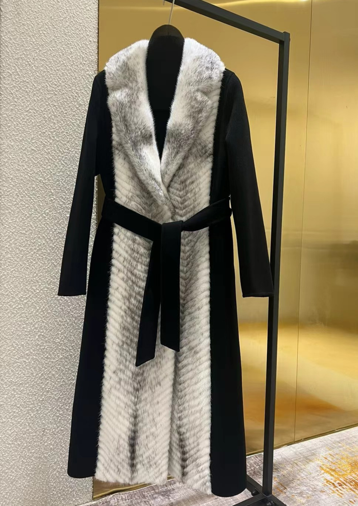 Alexandra Cashmere Fur Mink Belted Coat
