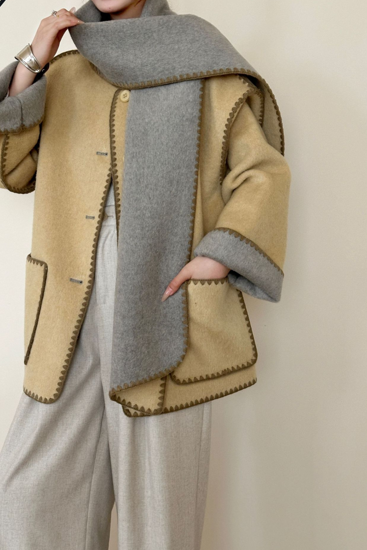 Angelic Soft Stitch Coat Scarf Cardigan - Dessert Grey