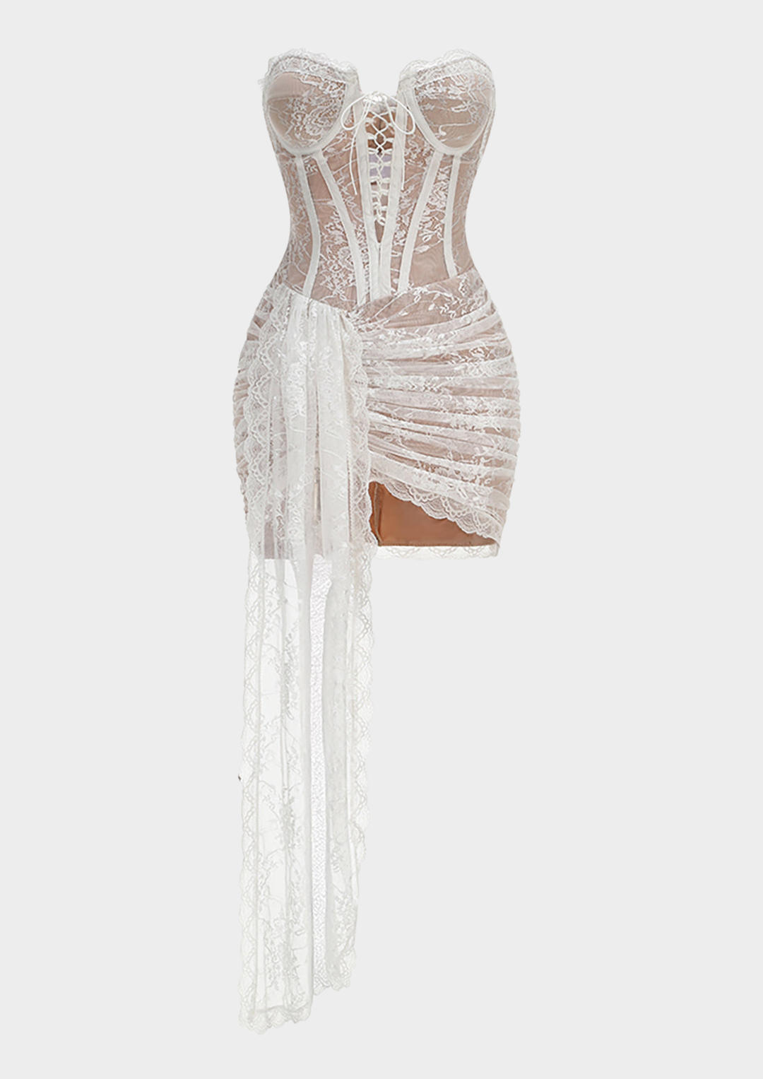 Strapless Lace Corset  Drape Mini Dress