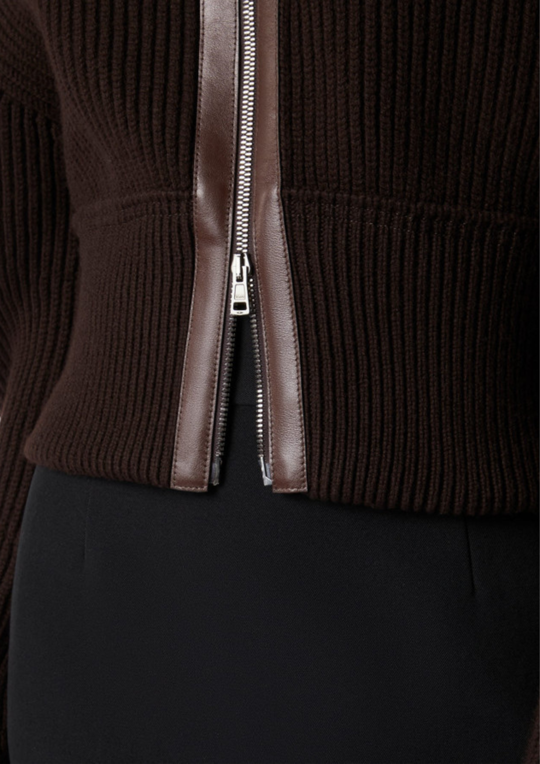 Shearling Collar Knit Zip Jacket