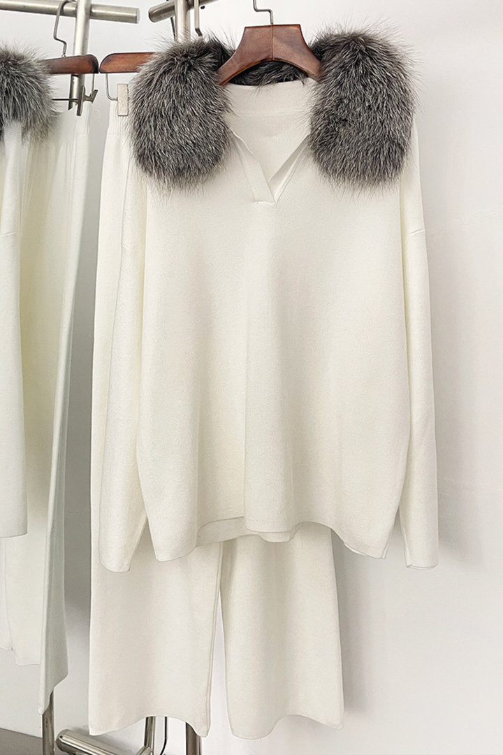 Velora Real Fox Fur Knit Lounge Set - Fur Contrast Edition