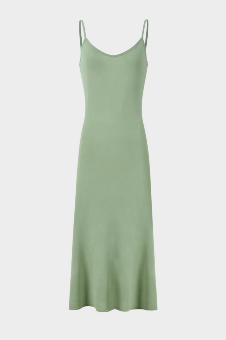 Lily – Silk Knit Pearl Button Suspender Maxi Dress