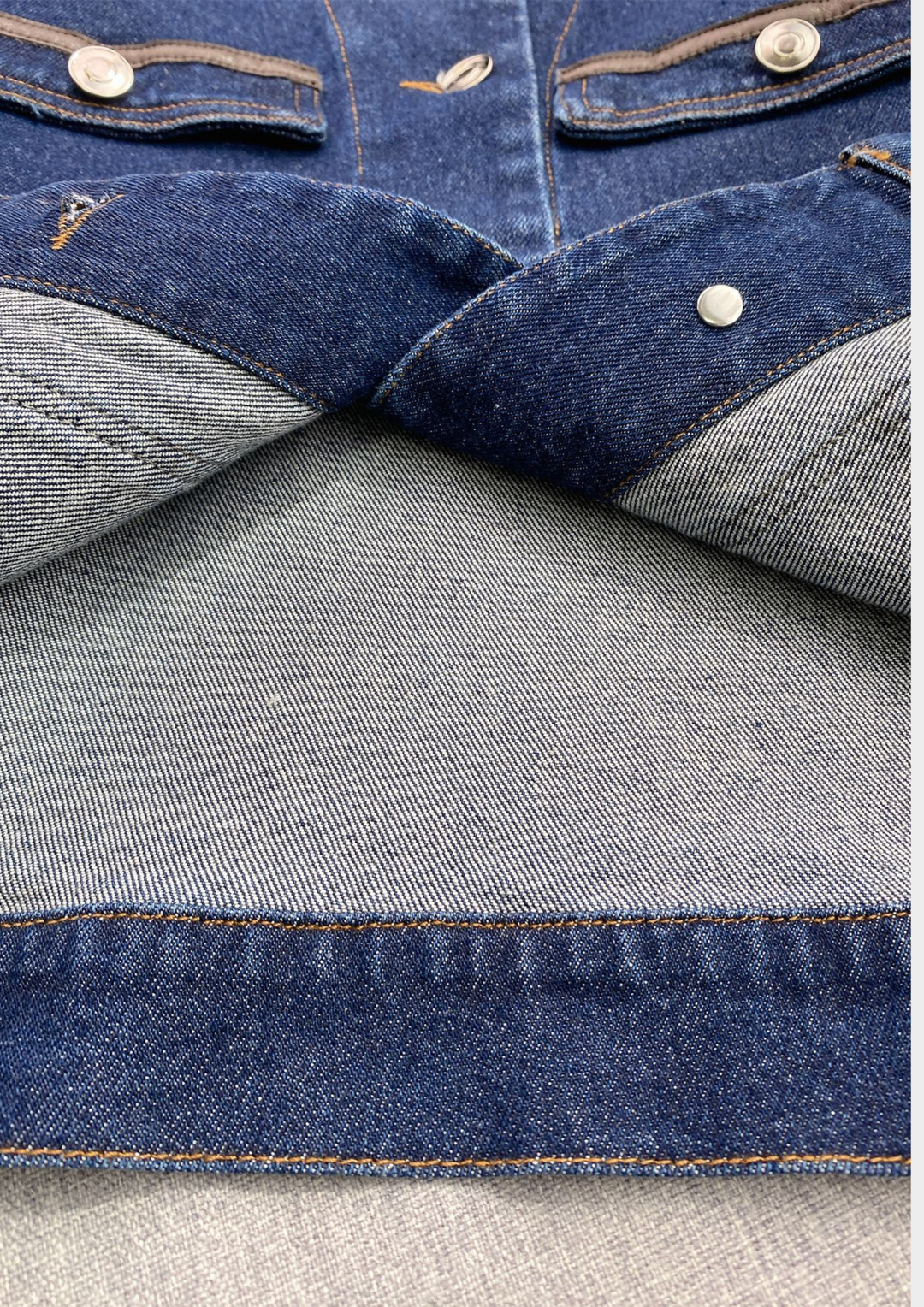 Liora – Leather Trim Lapel Denim Jacket Top