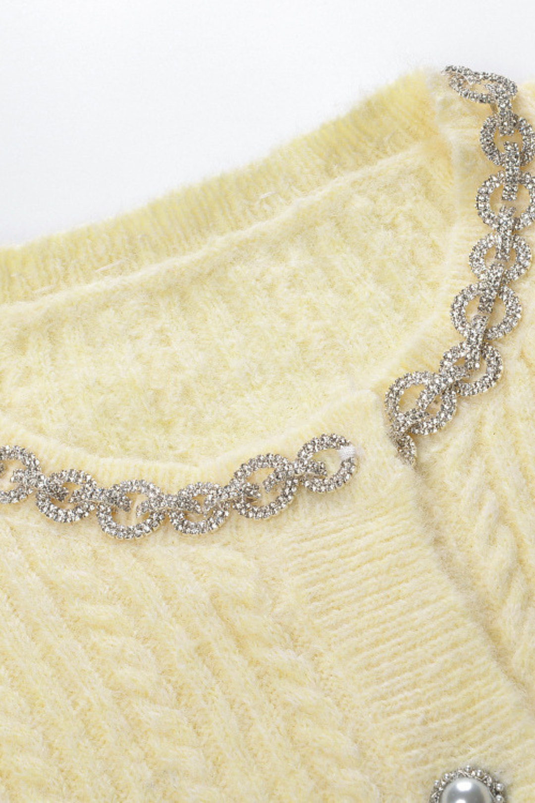Wool Diamond Embellished Round Neck Short Cardigan