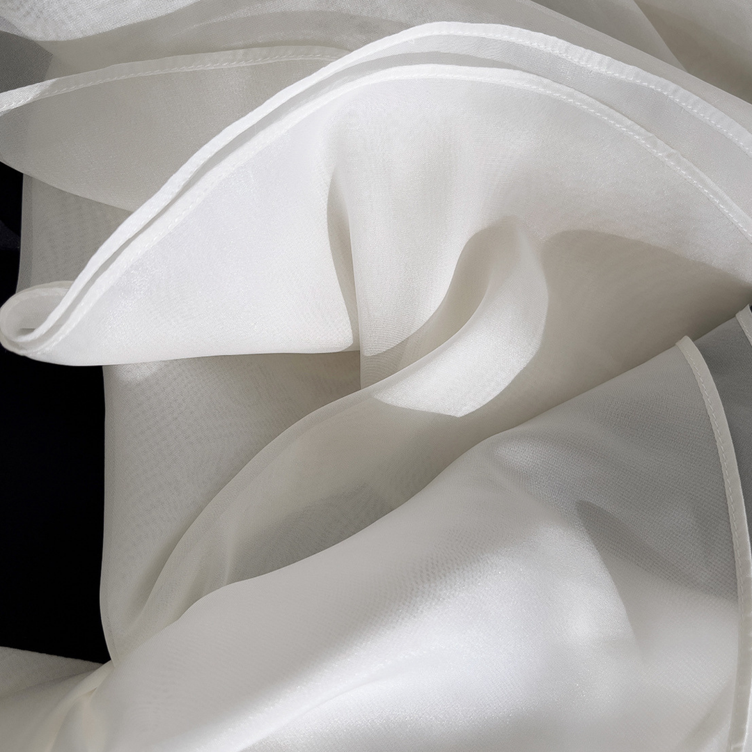 Monochrome Elegance Twill Chiffon Maxi Dress