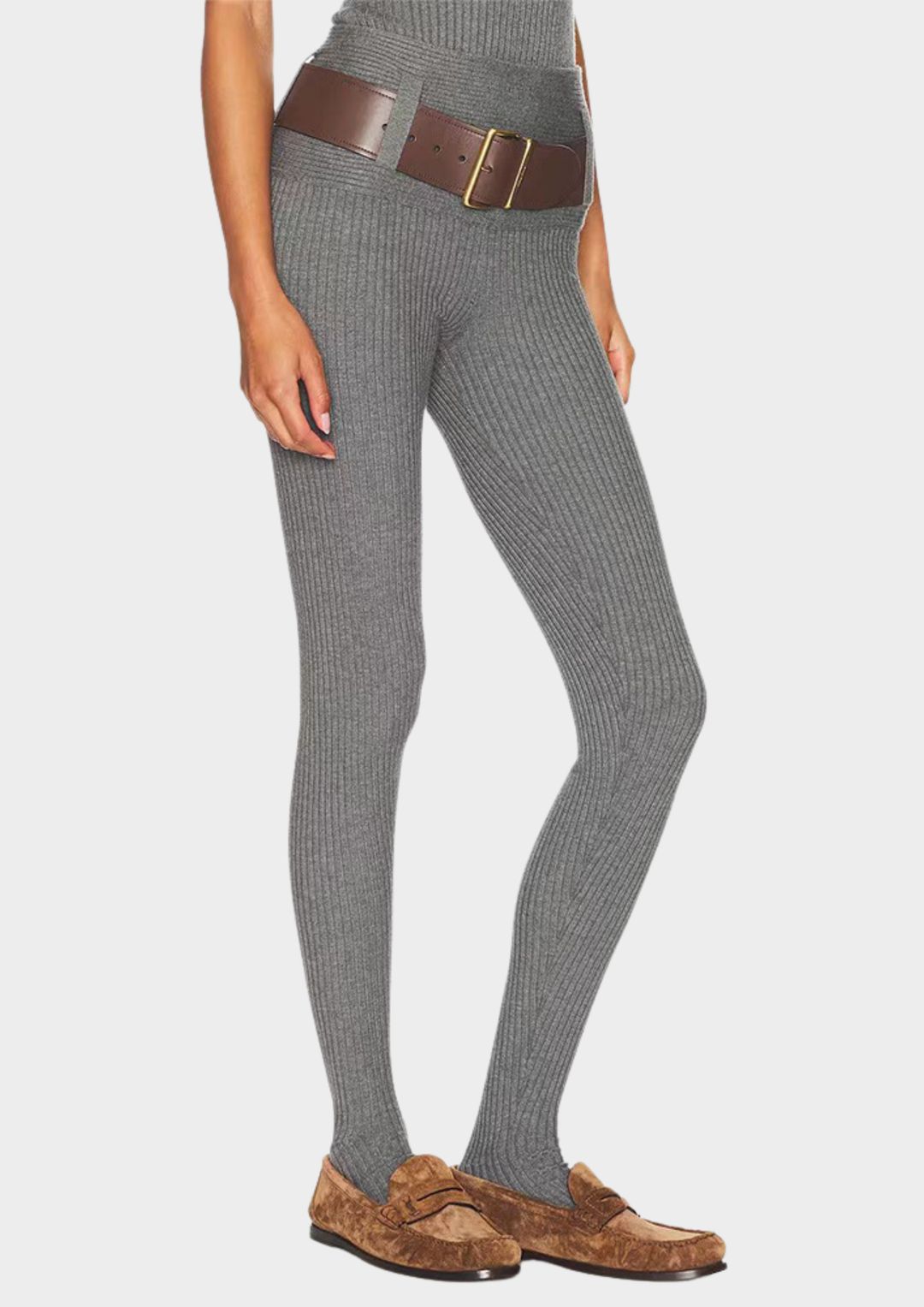 Eliana Wool Ribbed Knit Bodysuit & Legging Adjustable Belt  Set