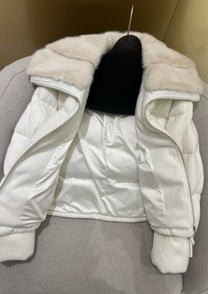 Lilia Warm Goose Down Wool Mink Fur Jacket