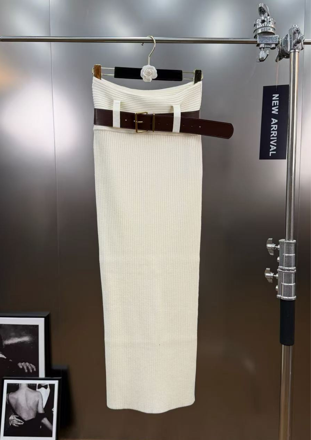 Alina Rib Knit belted Skirt Bodysuit Set