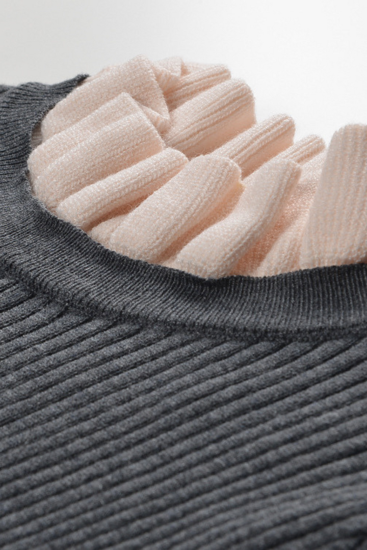 Ruffle Ribbed High Neck Soft Wool Maxi Dress