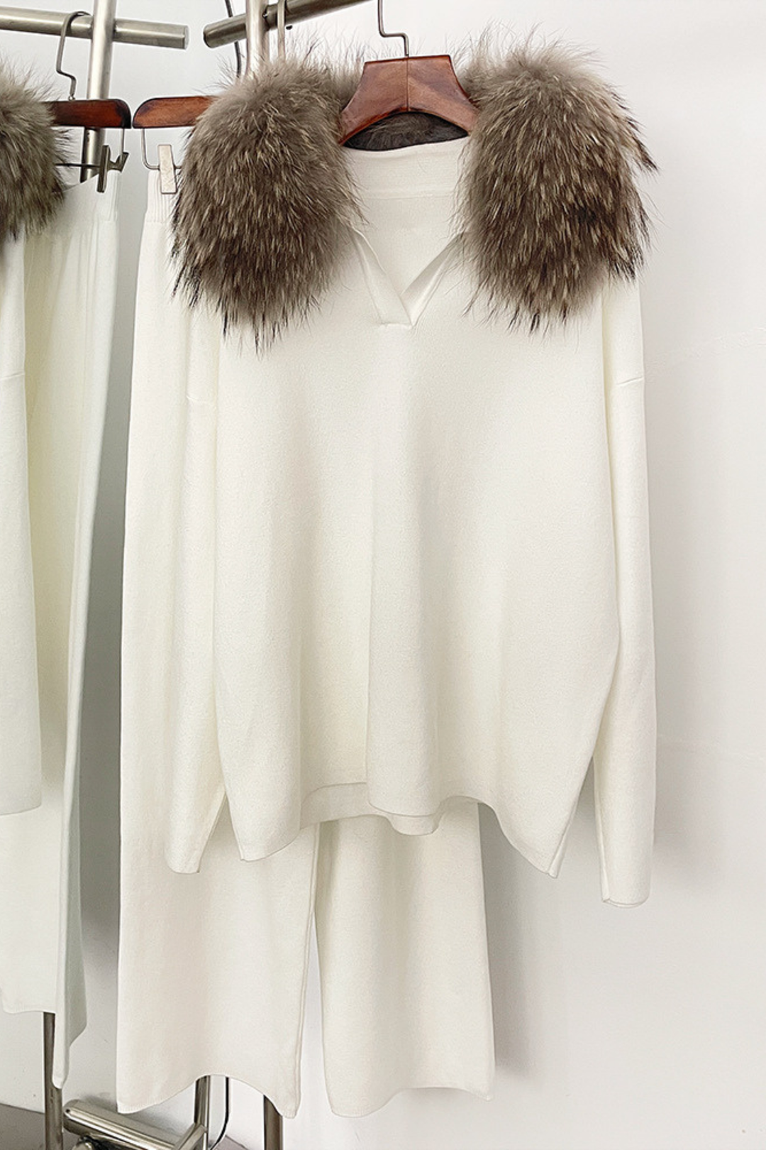 Velora Real Fox Fur Knit Lounge Set - Fur Contrast Edition