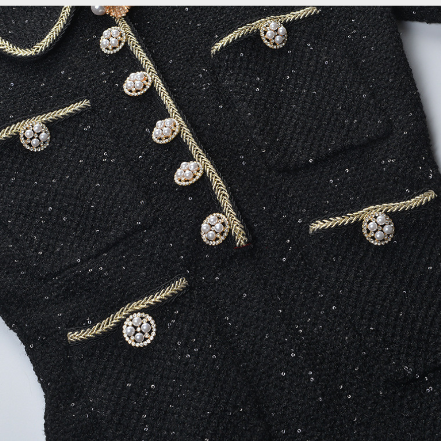 Marina Luxe Wool Knit Sequin Ruffle Mini Dress