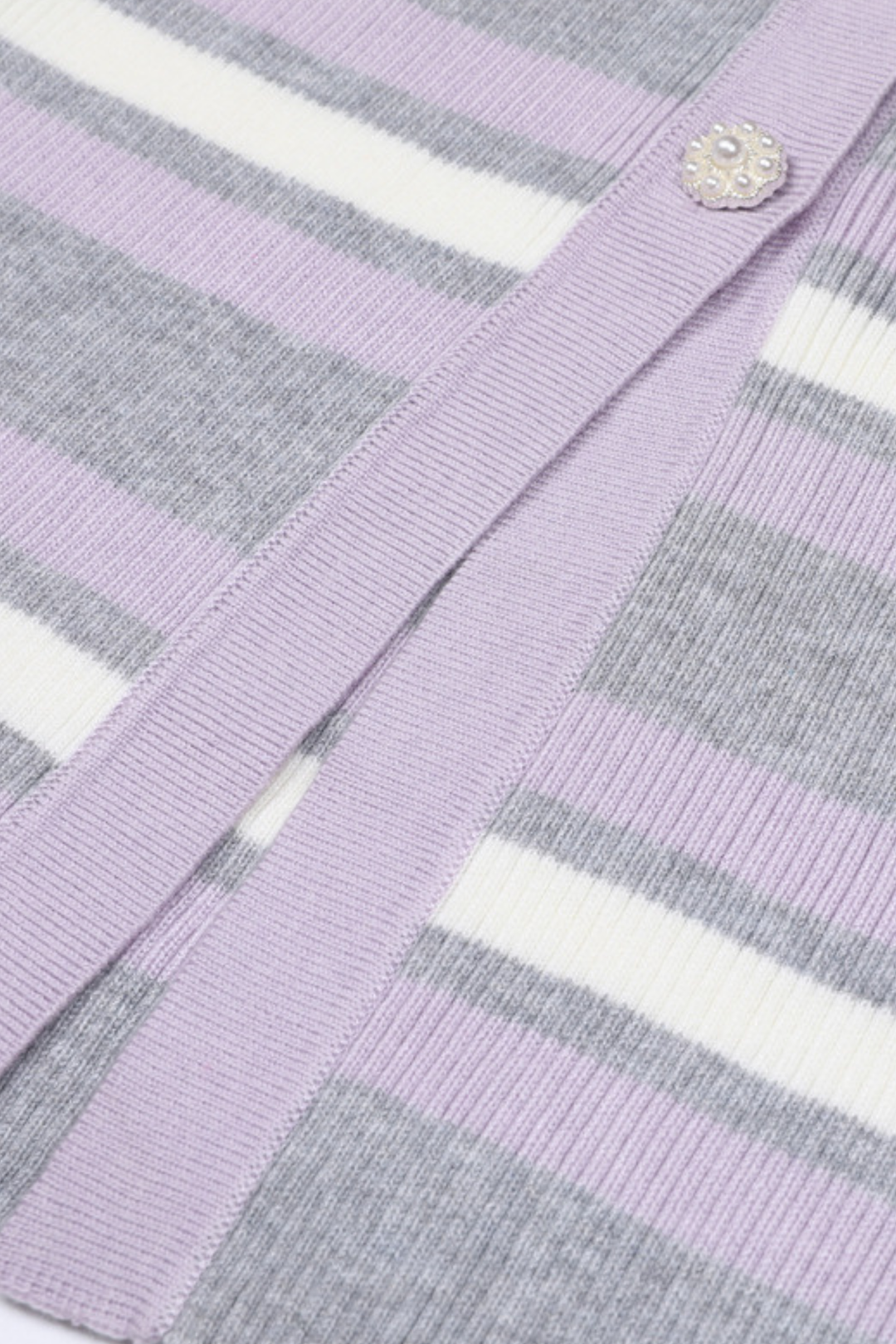 Flared Cuff Striped Knit Pearl Buttoned  Top