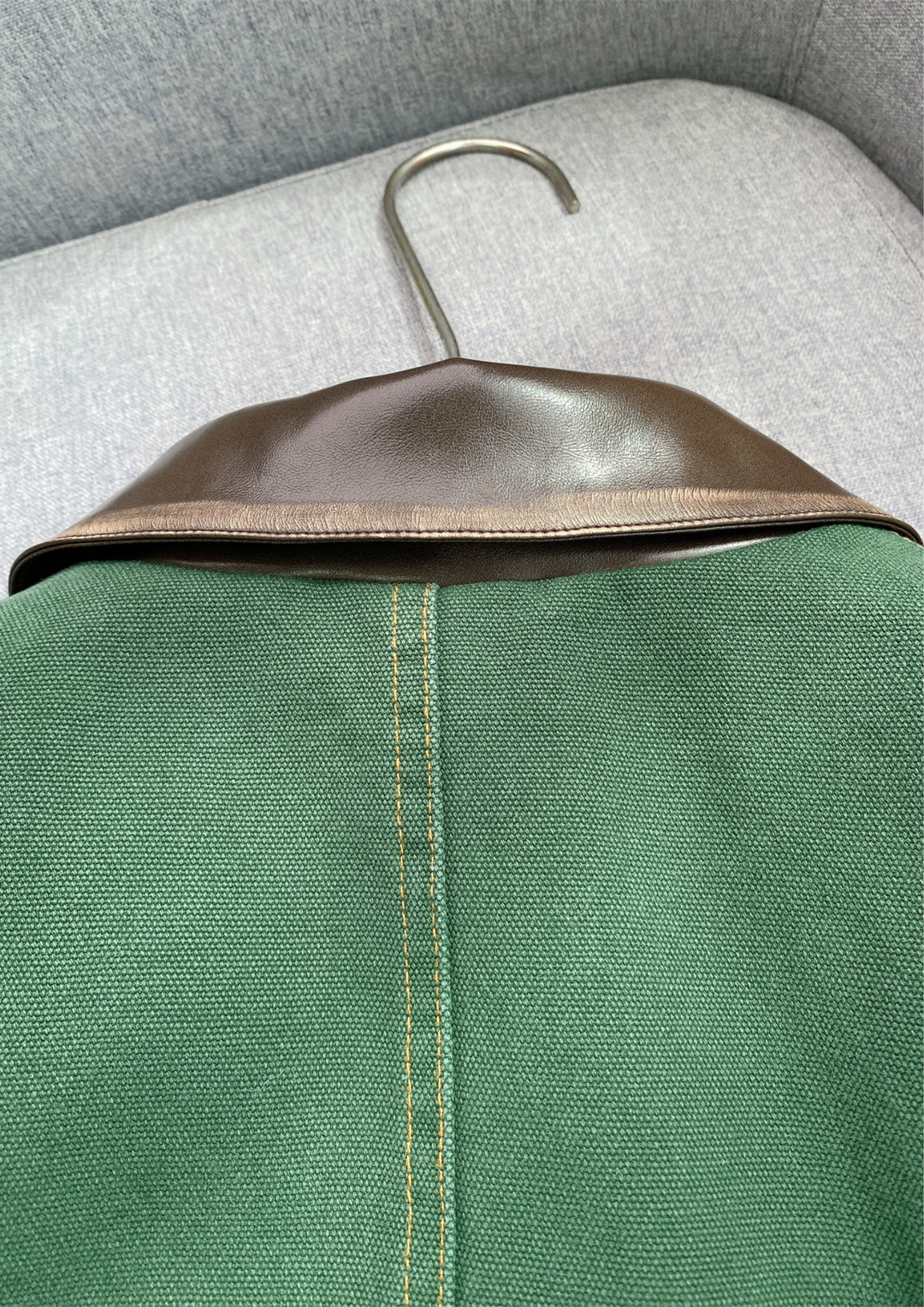 Leather Collar Casual Denim Green  Jacket