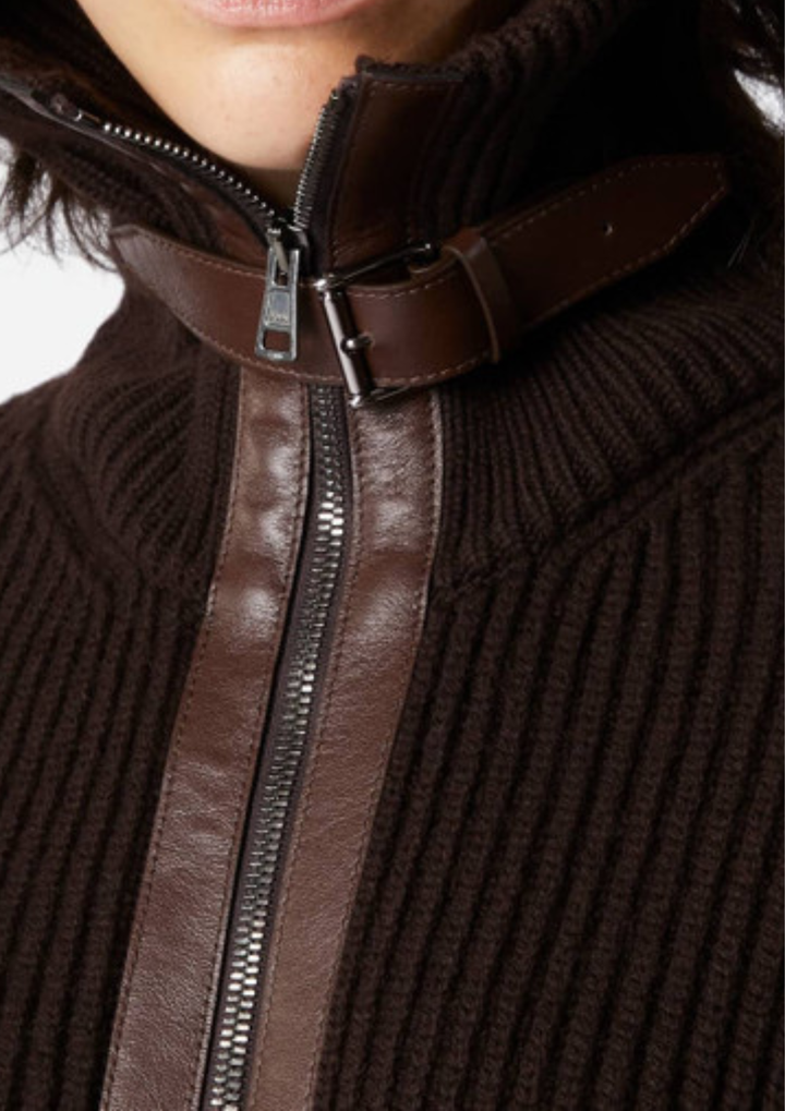Shearling Collar Knit Zip Jacket