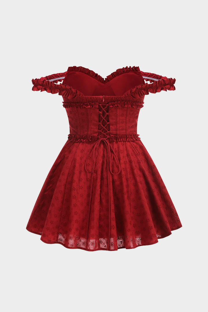 Crimson Romance Ruffle Off Shoulder  Corset Mini Dress