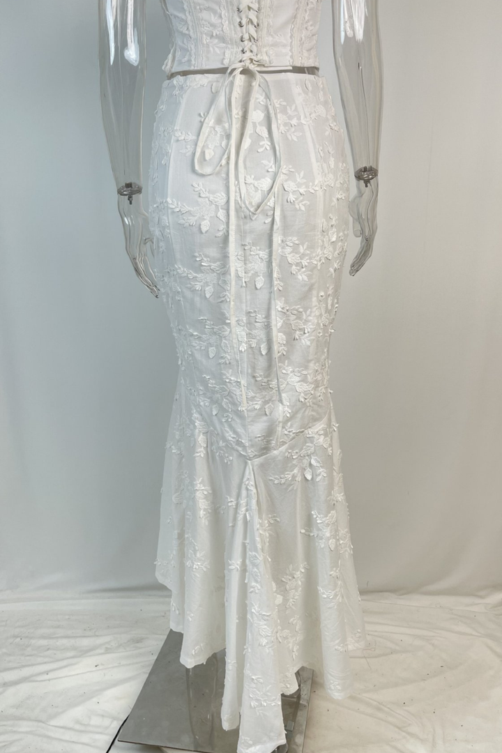 Lace Corset Embroidered  Backless Maxi Set