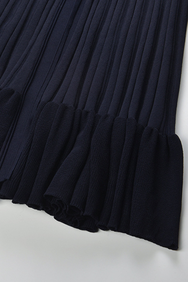 Royal Navy Viscose Knit Pleated Cuffs Maxi Dress