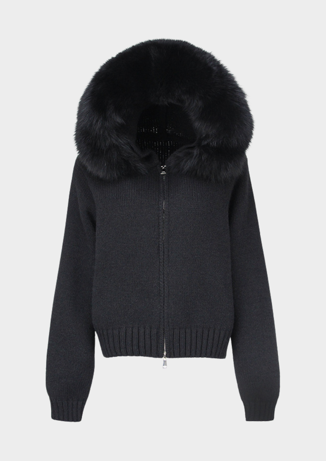 Large Fur Collar Hooded Zipper  Jacket Top