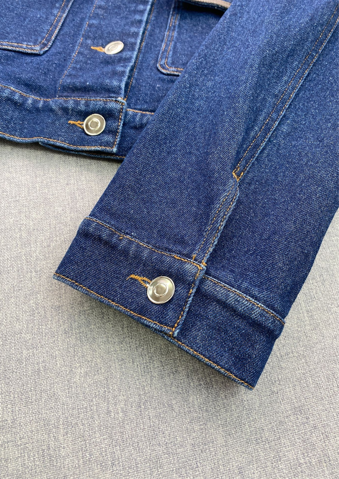 Liora – Leather Trim Lapel Denim Jacket Top